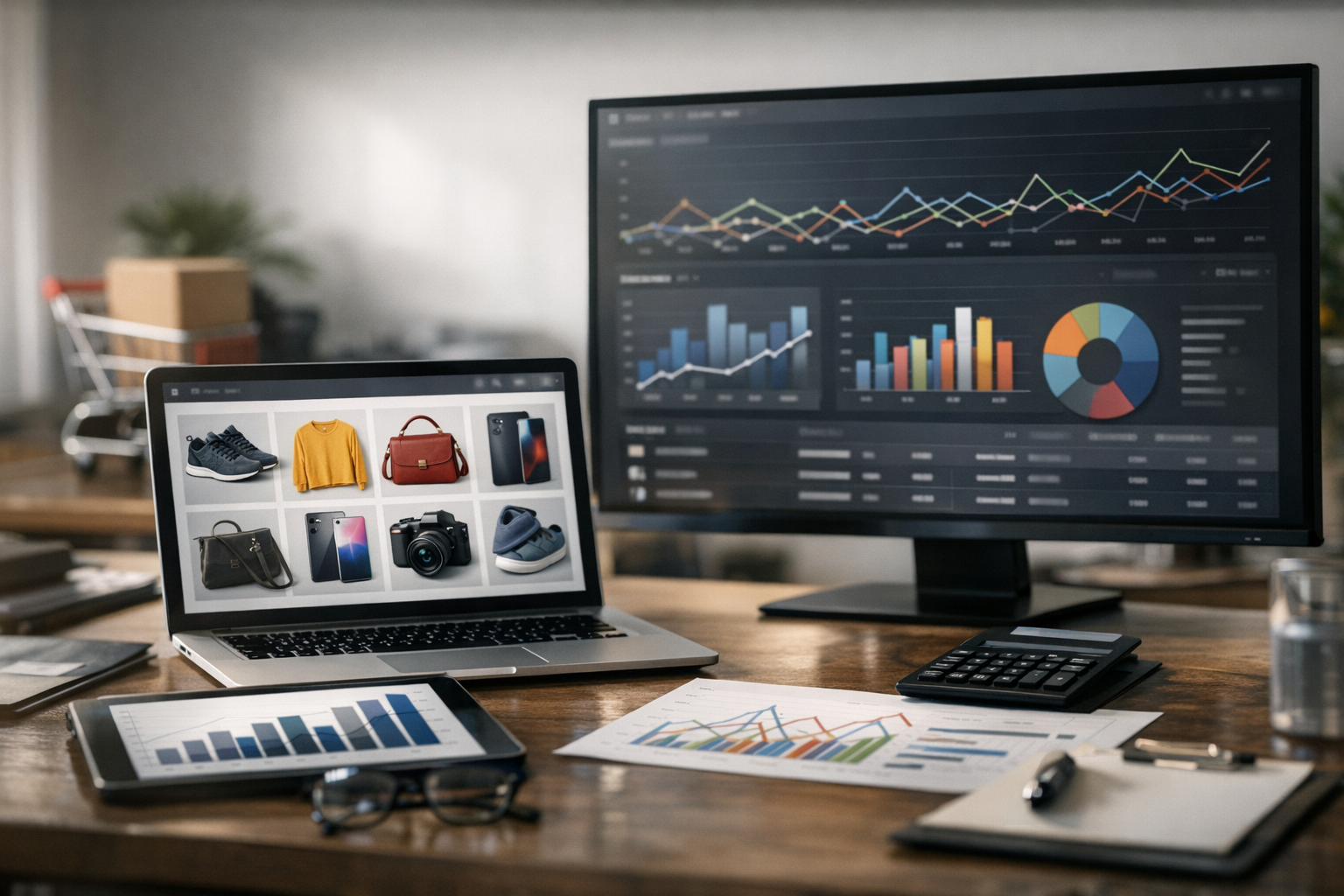 A visual representation of e-commerce analytics with focus on product feeds. A visual representation of e-commerce analytics with focus on product feeds.